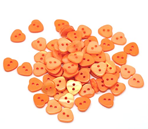 Knöpfe aus Kunstharz, Herzform, 11 x 12 mm, Orange, 25 Stück für Kartenherstellung, Scrapbooking und andere Bastelarbeiten von QPSupplies