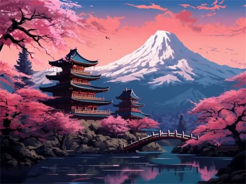 Diamond Painting Berg Fuji Japan, Diamond Painting Erwachsene Groß 100x70cm, DIY Diamant Painting Bilder Kit, 5D Diamond Painting Set Daiments Painting Erwachsene für Zuhause Wanddekoration -YZ589 von QQFENG