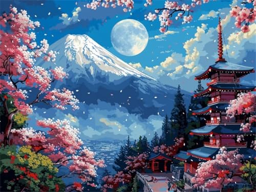 Diamond Painting Berg Fuji Pagode, Diamond Painting Erwachsene Groß 100x70cm, DIY Diamant Painting Bilder Kit, 5D Diamond Painting Set Daiments Painting Erwachsene für Zuhause Wanddekoration -YZ643 von QQFENG