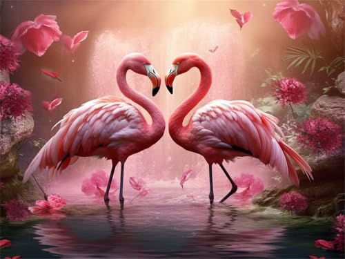 Diamond Painting Erwachsene 5D Diamond Painting Flamingo, DIY Full Drill Diamant Painting Bilder, Diamond Painting Set Diamond-Painting Diamant Kunst Malerei für Home Wand Dekor 100x70 cm - YZ558 von QQFENG