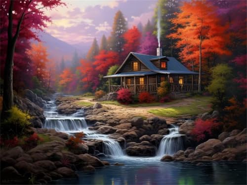 Diamond Painting Erwachsene 5D Diamond Painting Haus Landschaft, DIY Full Drill Diamant Painting Bilder, Diamond Painting Set Diamond-Painting Diamant Kunst Malerei für Home Wand Dekor 40x30cm -YZ621 von QQFENG