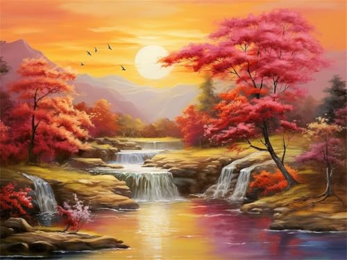 Diamond Painting Erwachsene 5D Diamond Painting Landschaft Fluss, DIY Full Drill Diamant Painting Bilder, Diamond Painting Set Diamond-Painting Diamant Kunst Malerei für Wand Dekor 100x70cm -YZ651 von QQFENG