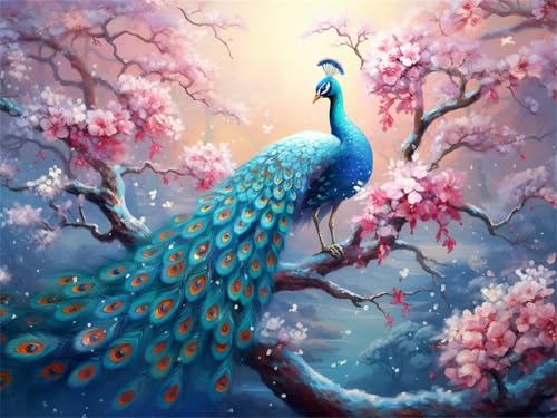 Diamond Painting Erwachsene 5D Diamond Painting Pfau Pflaumenblüte, DIY Full Drill Diamant Painting Bilder, Diamond Painting Set Diamond-Painting Diamant Kunst Malerei für Wand Dekor 100x70cm -YZ627 von QQFENG