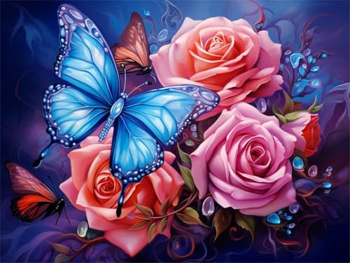 Diamond Painting Erwachsene 5D Diamond Painting Schmetterling Blume, DIY Full Drill Diamant Painting Bilder, Diamond Painting Set Diamond-Painting Diamant Kunst Malerei für Wand Dekor 40x30cm -YZ576 von QQFENG