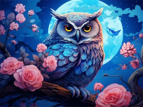 Diamond Painting Eule Vollmond, Diamond Painting Erwachsene 100x70cm, DIY Diamant Painting Bilder Kit, 5D Diamond Painting Set Daiments Painting Erwachsene für Geschenk Zuhause Wanddekoration -YZ583 von QQFENG