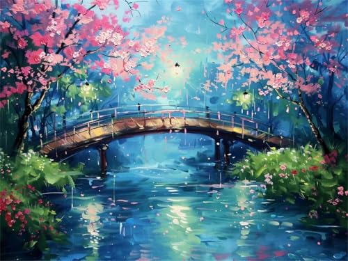 Diamond Painting Fluss Brücke, Diamond Painting Erwachsene 100x70cm, DIY Diamant Painting Bilder Kit, 5D Diamond Painting Set Daiments Painting Erwachsene für Geschenk Zuhause Wanddekoration -YZ1102 von QQFENG