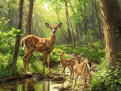 Diamond Painting Hirsch Wald, Diamond Painting Erwachsene 100x70cm, DIY Diamant Painting Bilder Kit, 5D Diamond Painting Set Daiments Painting Erwachsene für Geschenk Zuhause Wanddekoration -YZ562 von QQFENG