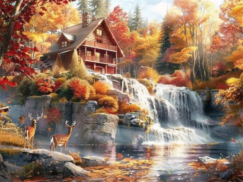 Diamond Painting Hirsche Haus, Diamond Painting Erwachsene 100x70cm, DIY Diamant Painting Bilder Kit, 5D Diamond Painting Set Daiments Painting Erwachsene für Geschenk Zuhause Wanddekoration -YZ622 von QQFENG