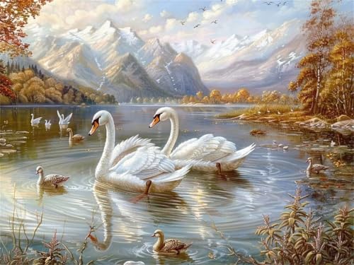 Diamond Painting Schwan Berge Und Fluss, Diamond Painting Erwachsene 100x70cm, DIY Diamant Painting Bilder Kit, 5D Diamond Painting Set Daiments Painting Erwachsene für Zuhause Wanddekoration -YZ568 von QQFENG