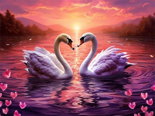 Diamond Painting Schwan Sonnenuntergang, Diamond Painting Erwachsene 100x70cm, DIY Diamant Painting Bilder Kit, 5D Diamond Painting Set Daiments Painting Erwachsene für Zuhause Wanddekoration -YZ580 von QQFENG