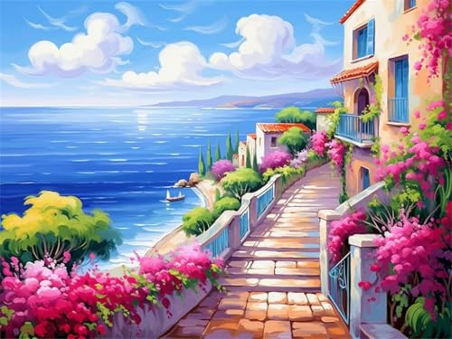 Diamond Painting Stadt Am Meer, Diamond Painting Erwachsene 30x20cm, DIY Diamant Painting Bilder Kit, 5D Diamond Painting Set Daiments Painting Erwachsene für Geschenk Zuhause Wanddekoration -YZ1093 von QQFENG