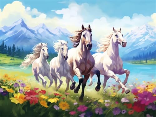 Diamond Painting Tiere Pferd, Diamond Painting Erwachsene 100x70cm, DIY Diamant Painting Bilder Kit, 5D Diamond Painting Set Daiments Painting Erwachsene für Geschenk Zuhause Wanddekoration -YZ586 von QQFENG