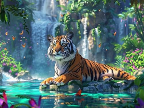 Diamond Painting Tiger Tiere, Diamond Painting Erwachsene 100x70cm, DIY Diamant Painting Bilder Kit, 5D Diamond Painting Set Daiments Painting Erwachsene für Geschenk Zuhause Wanddekoration -YZ574 von QQFENG