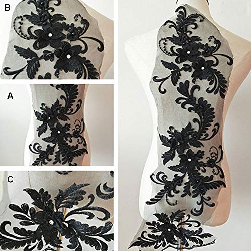 Stickerei-Aufnäher, Stickerei-Spitzenapplikation, zartes Kristall-3D-Blumenmotiv mit Perlendetails, Nähaufnäher for Abendkleid-Tanzkostüme(Black) von QQNQQ