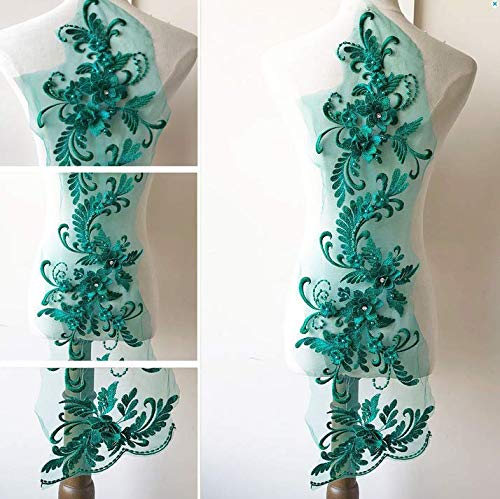 Stickerei-Aufnäher, Stickerei-Spitzenapplikation, zartes Kristall-3D-Blumenmotiv mit Perlendetails, Nähaufnäher for Abendkleid-Tanzkostüme(Emerald) von QQNQQ