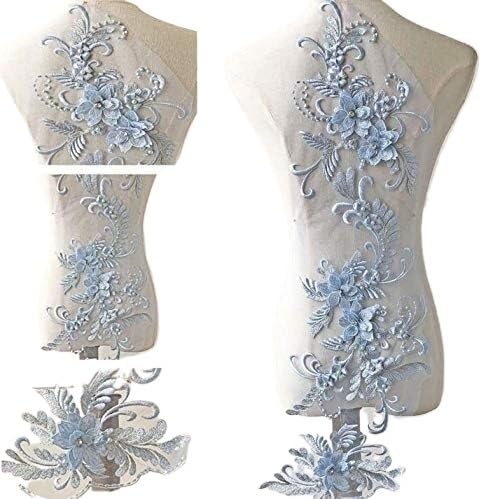 Stickerei-Aufnäher, Stickerei-Spitzenapplikation, zartes Kristall-3D-Blumenmotiv mit Perlendetails, Nähaufnäher for Abendkleid-Tanzkostüme(Pale Blauw) von QQNQQ