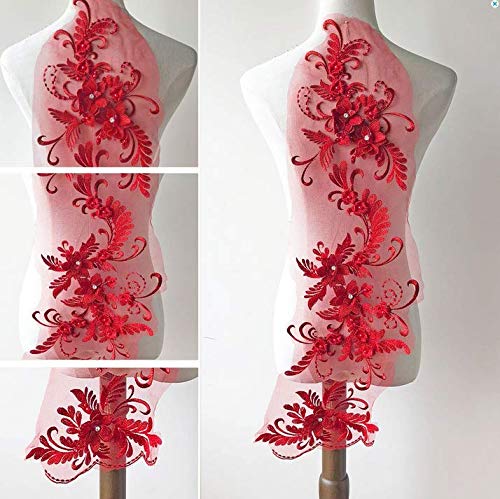 Stickerei-Aufnäher, Stickerei-Spitzenapplikation, zartes Kristall-3D-Blumenmotiv mit Perlendetails, Nähaufnäher for Abendkleid-Tanzkostüme(Rood) von QQNQQ