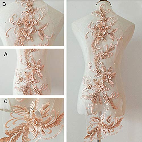 Stickerei-Aufnäher, Stickerei-Spitzenapplikation, zartes Kristall-3D-Blumenmotiv mit Perlendetails, Nähaufnäher for Abendkleid-Tanzkostüme(Shrimp) von QQNQQ