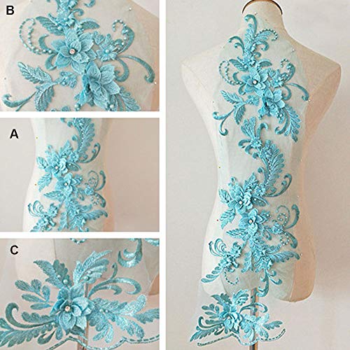 Stickerei-Aufnäher, Stickerei-Spitzenapplikation, zartes Kristall-3D-Blumenmotiv mit Perlendetails, Nähaufnäher for Abendkleid-Tanzkostüme(Turquoise) von QQNQQ