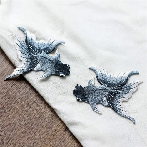 Stickerei-Patches, Aufnäher for Aufbügeln, Goudfish, Tierfisch, EmbroideRood, DIY-Nähflicken, Stickerei-Applikation, Dekorationen for Kleidung, Schuhe(Gray) von QQNQQ