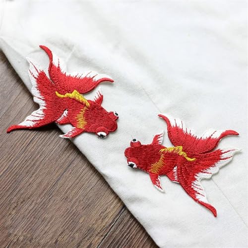 Stickerei-Patches, Aufnäher for Aufbügeln, Goudfish, Tierfisch, EmbroideRood, DIY-Nähflicken, Stickerei-Applikation, Dekorationen for Kleidung, Schuhe(Red) von QQNQQ