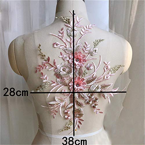 Stickerei-Patches, Stickerei-Spitzen-Applikation, Strass-Motiv, Materialien, 3D-Blumen-Patch, for Aufnähen, for Braut, Hochzeit, Abendkleid, verkauft(Pink) von QQNQQ