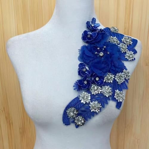 Stickerei-Patches, Stickerei-Spitzen-Applikationsband, 3D-Blumen-Stoff, Hochzeitskragen, Nähen, Aufnäher for Kleid, DIY-Dekoration(Blue) von QQNQQ