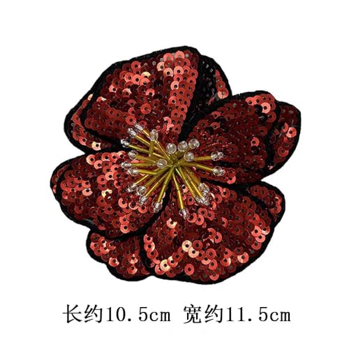 Stickerei-Patches, for Aufbügeln, handgefertigt, große Pailletten, Blumen, EmbroideRood, glänzende Applikation, Mode, Kleidung, Nähen, Zubehör(Red) von QQNQQ