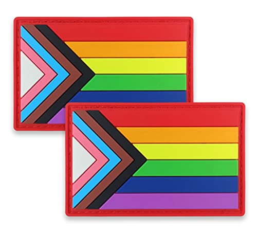 QQSD 2er-Pack Progress Regenbogen Gay Pride Flagge Patch - PVC Haken und Schlaufen Verschluss, Rechteckig, Multicolored, Patch von QQSD