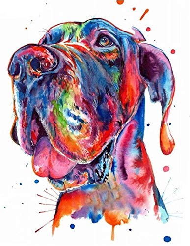 QQWM DIY 5D Diamond Painting,Malen Nach Zahlen Aquarell Deutsche Dogge Round Strass Bilder Diamant Gemälde Kinder Stickerei Set Kreuzstich Bilder Wall Decoration 30X40Cm von QQWM