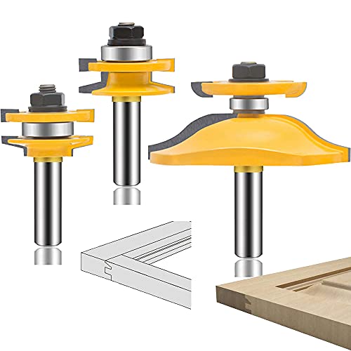 3-teiliges Fräserset mit 1/2-Zoll-Schaft, runder Fräser für erhabene Platten, Schranktüren, Karnivorenschienen und Pfosten, Holzfräser für die Holzbearbeitung, Nut- und Federfräswerkzeug (1/2 Doppe von QQXUAN