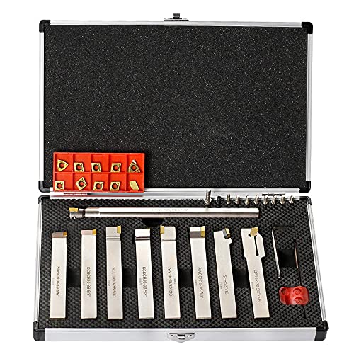 5/8-Zoll-Schaft, 9-teilig/Set, Wendeschneidplattenhalter aus Hartmetall und Bohrstange, CNC-Hochleistungshalter mit vernickelten Wendeplatten zum Drehen, Einstechen, Gewindeschneiden, Abschneiden von QQXUAN