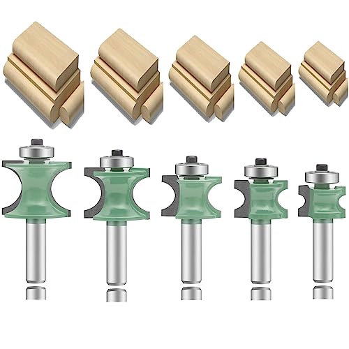 5-teiliges Formfräser-Set mit 1/2-Zoll-Schaft, Fräser-Sets zum Eckenrunden und Kantenformen, Rundungs- und Perlenfräser-Sets, Fräswerkzeuge für die Holzbearbeitung, Hartmetall-CNC-Fräser (YL01) von QQXUAN