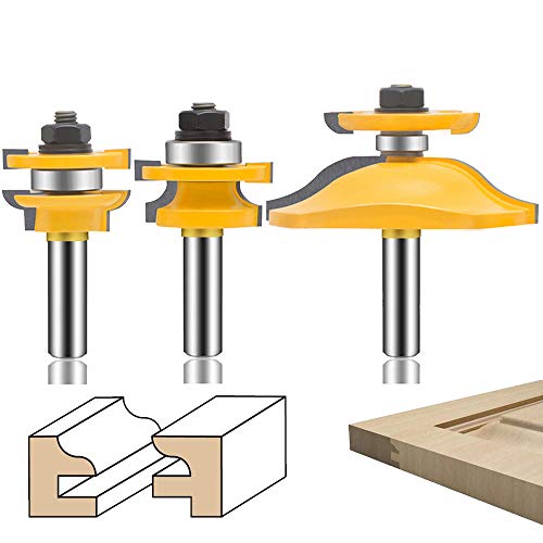 Fräser-Set, 1/2-Zoll-Schaft, 3-teilig, Fräser für runde, erhabene Platten, Schranktüren, Ogee-Schienen-Fräser, Holzbearbeitungs-Holzschneider, Nut- und Feder-Hartmetallwerkzeug (1/2-doppelseitig) von QQXUAN