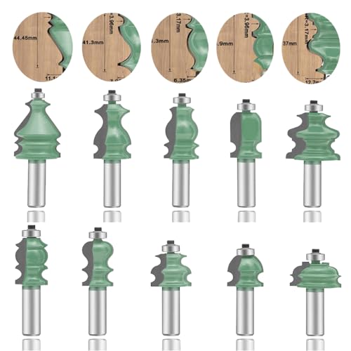 QQXUAN 10-teiliges Formfräser-Set mit 1/2-Zoll-Schaft, Eckenrundung, Kantenformung, Rundungsperlen-Holzfräser-Sets, Fräswerkzeuge für die Holzbearbeitung, Hartmetall-CNC-Fräser (YJ01) von QQXUAN