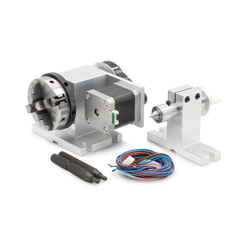 QQXUAN 4. Achsen-Kit mit Reitstock-Drehachse mit Nema17-Schrittmotor 50/65 mm CNC-Teilkopfdrehung 4:1 für Router (K11 (3 Backen), 50 mm) von QQXUAN