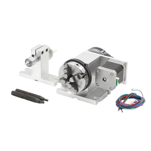 QQXUAN 4. Achsen-Kit mit Reitstock-Drehachse mit Nema17-Schrittmotor 50/65 mm CNC-Teilkopfdrehung 4:1 für Router (K11 (3 Backen), 50 mm) von QQXUAN