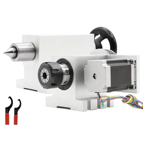QQXUAN ER32 Chunk 4. Achse + Reitstock CNC-Teilkopfrotation 6:1 Achse/A-Achsen-Kit für CNC-Fräser, Holzbearbeitung, Gravur von QQXUAN