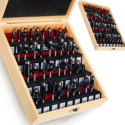 QQXUAN Fräser-Bit-Set mit 1/4-Zoll-Schaft, 37-teilig, Fräswerkzeug, Rundfräser-Bit-Set für Schranktüren mit Hinterfräser-Platten-Bits (Gold) von QQXUAN