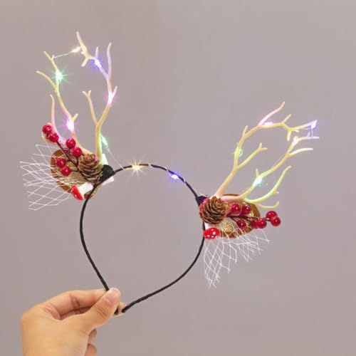 QQY Weihnachts-Stirnband, 2 Stück, Geweih, Weihnachts-Stirnband, beleuchteter LED-Blumenkranz, Kopfschmuck, Waldfee, Fotografie, Haarreifen für Frauen (Y) von QQY