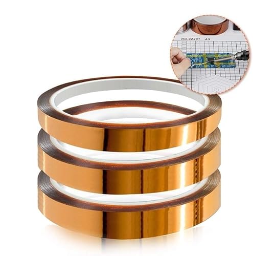 Klebeband for Heimwerkerwerkzeuge, Zubehör, Hochtemperaturband, 3er-Pack, 20 mm x 33 m, Kapton-Klebeband, Polyimid-Klebeband, Sublimationsband, Thermotransferband, 3D-Drucker usw. Bis zu 280 °C (536 ° von QQYDZSW