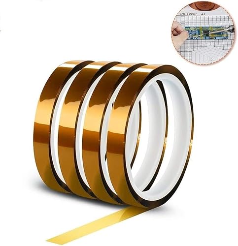 Klebeband for Heimwerkerwerkzeuge, Zubehör, Hochtemperaturband, 4er-Pack, 12 mm x 33 m, Kapton-Klebeband, Polyimid-Klebeband, Sublimationsband, Thermotransferband, 3D-Drucker usw. Bis zu 280 °C (536 ° von QQYDZSW