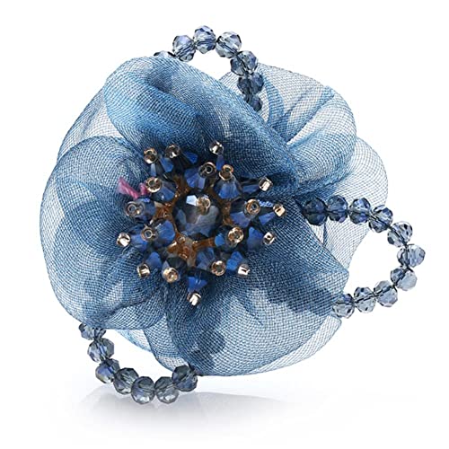 QQYDZSW Broschen Anstecknadeln for Damen, zierliche handgefertigte Blumen-Anstecknadel aus Baumwollgarn mit Kristallen for Damen und Damen, zweifarbig, lässige Party-Anstecknadel(Blau) von QQYDZSW