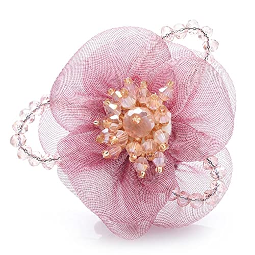 QQYDZSW Broschen Anstecknadeln for Damen, zierliche handgefertigte Blumen-Anstecknadel aus Baumwollgarn mit Kristallen for Damen und Damen, zweifarbig, lässige Party-Anstecknadel(Pink) von QQYDZSW