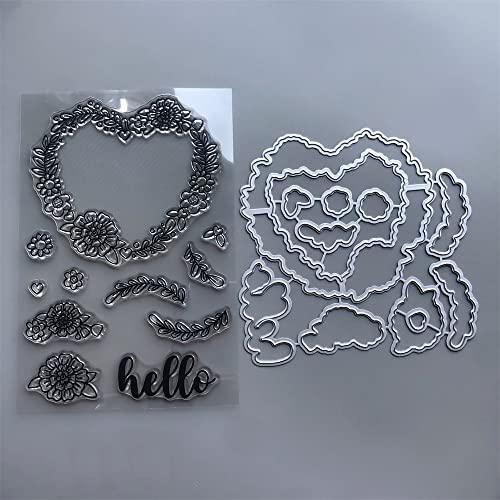 Schneide- und Prägeschablonen for Scrapbooking mit den Worten „Hello Heart“, transparente Stempel und Metall-Stanzformen for Material zur Kartenherstellung, DIY-Papierprägeschablonen, Siegel, Basteln von QQYDZSW