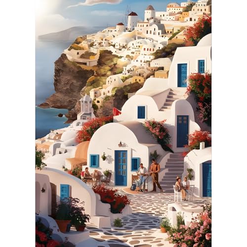 QQYRHN 5D Santorin Diamond Painting Kit für Erwachsene Anfänger Küstenlinie Diamant Kunst Kits Vollständiges DIY Landschaft Diamantstickerei-Set Perfekt zur Entspannung und Dekoration 30x40 cm von QQYRHN