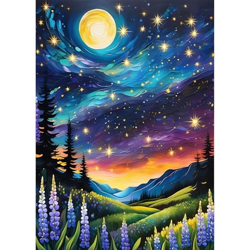 QQYRHN 5D Sternenhimmel Mond Diamond Painting Kit für Erwachsene Anfänger Grasland Wald Diamant Kunst Kits Vollständiges DIY Diamantstickerei-Set Perfekt zur Entspannung und Dekoration 30x40 cm von QQYRHN