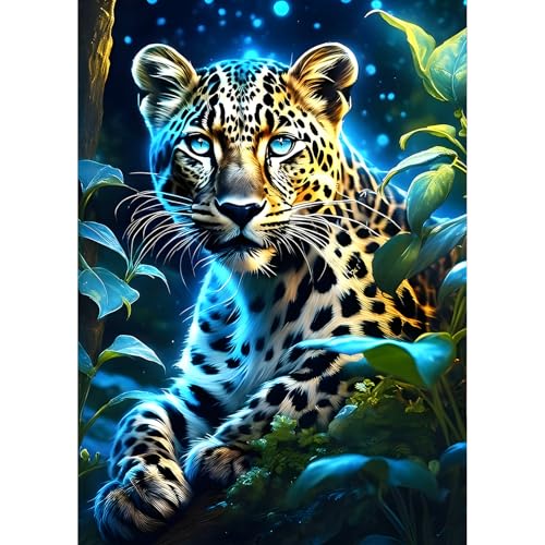 QQYRHN Leopard Diamond Painting Kits for Beginners Adults,5D Dreamland Diamond Art Kits, DIY Round Full Drill Leopard Diamond Dots Diamond Gem Art with Painting Kits for Home Wall Decor 12x16 Inch von QQYRHN