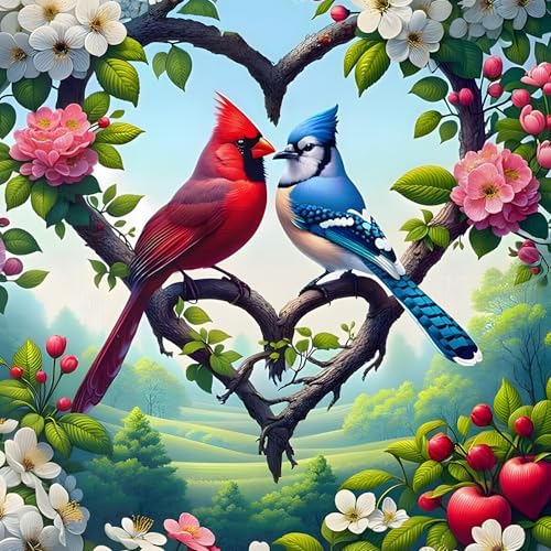 QQYRHN Love Birds Diamond Painting Kits for Beginners Adults,5D Flowers Diamond Art Kits, DIY Heart Round Full Drill Diamond Dots Diamond Gem Art with Painting Kits for Home Wall Decor 12x12 Inch von QQYRHN