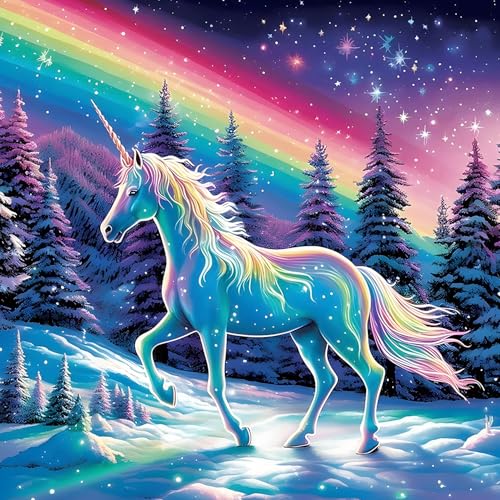 QQYRHN Rainbow Diamond Painting Kits for Beginners Adults,5D Unicorn Diamond Art Kits, DIY Forest Round Full Drill Diamond Dots Diamond Gem Art with Painting Kits for Home Wall Decor 12x12 Inch von QQYRHN